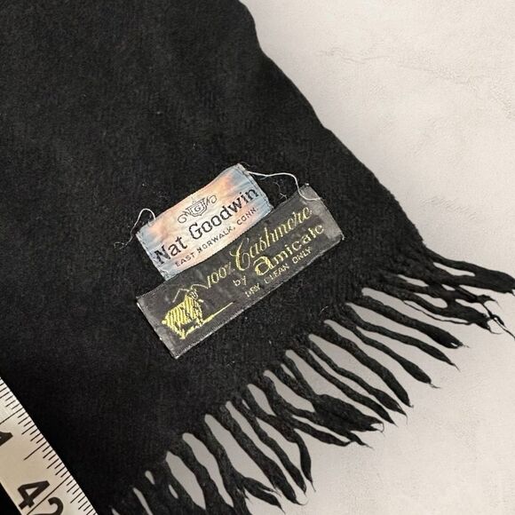 Vintage 60s Amicale 100% Cashmere Wool Black Neck Scarf, Nat Goodwin Tailors, - Picture 3 of 4